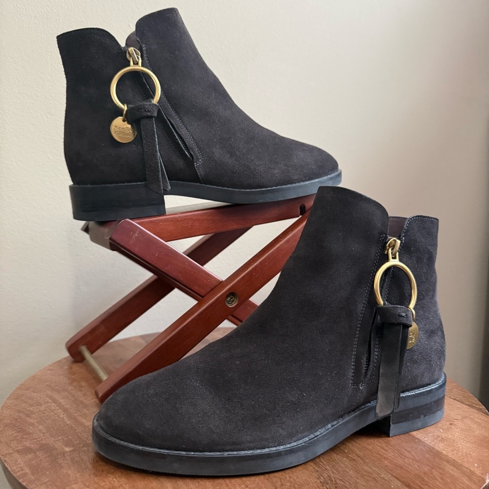 See By Chloe Louise Suede Ankle Boots with Gold Hardware EU 37 Made in Spain